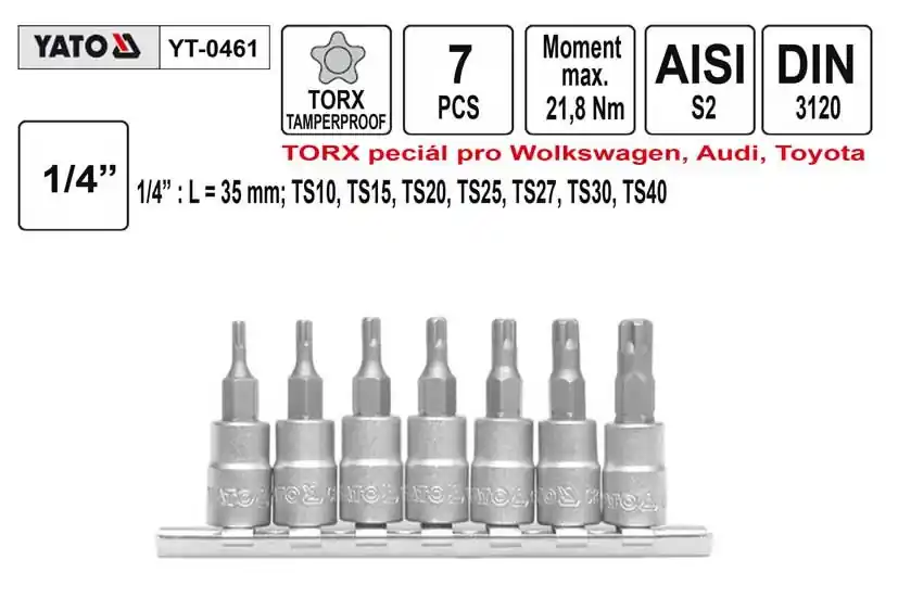 Nástrčné hlavice torx 1/4" speciální 5-cípé sada 7 kusů T10-T40 - Velmi populární