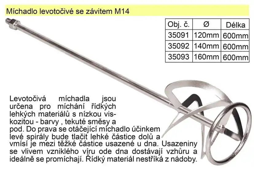 Míchadlo levotočivé se závitem 120 x 600 mm | Nabídka končí brzy