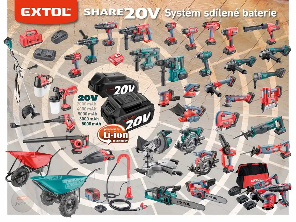 EXTOL PREMIUM kladivo vrtací aku SHARE20V, SDS plus, 20V Li-ion, 2000mAh 8891818 | Profesionální kvalita