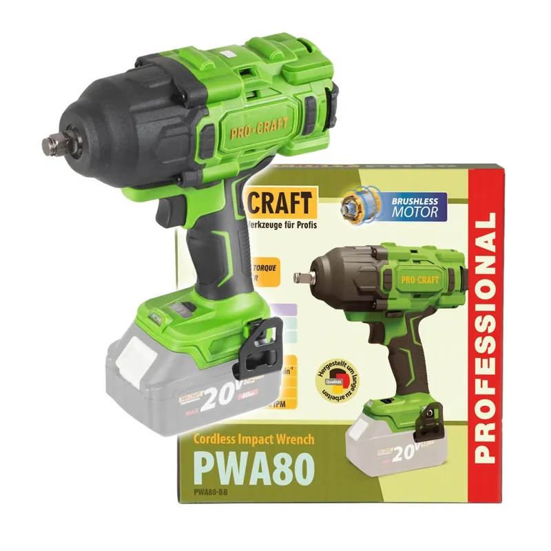 Výhodná nabídka | PROCRAFT PWA80 Aku rázový utahovák 1/2" 20V 1600Nm, bezuhlíkový (bez baterie a nabíječky)