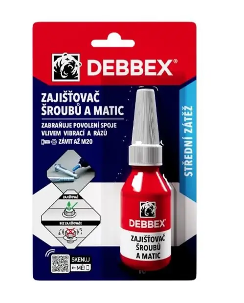 DEBBEX Lepidlo na závity, zajišťovač šroubů a matic, středně pevné, 10ml | Outlet