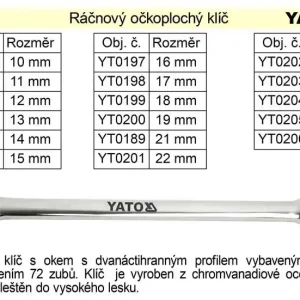 Poslední šance | YATO Ráčnový klíč očkoplochý 18mm