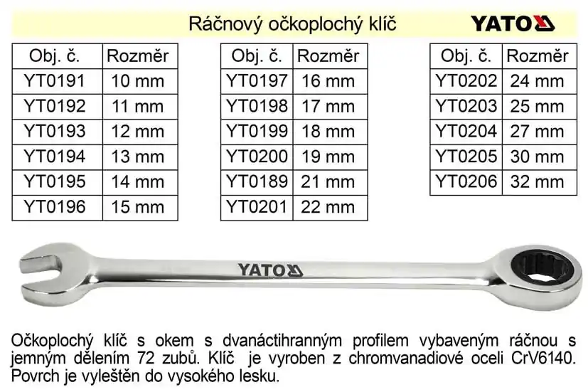 Poslední šance | YATO Ráčnový klíč očkoplochý 18mm
