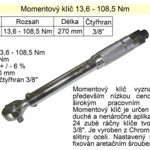 Momentový klíč ohybový 13,6 - 108,5 Nm 3/8"" | Oblíbený produkt