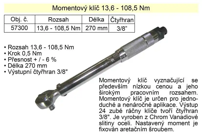 Momentový klíč ohybový 13,6 - 108,5 Nm 3/8"" | Oblíbený produkt