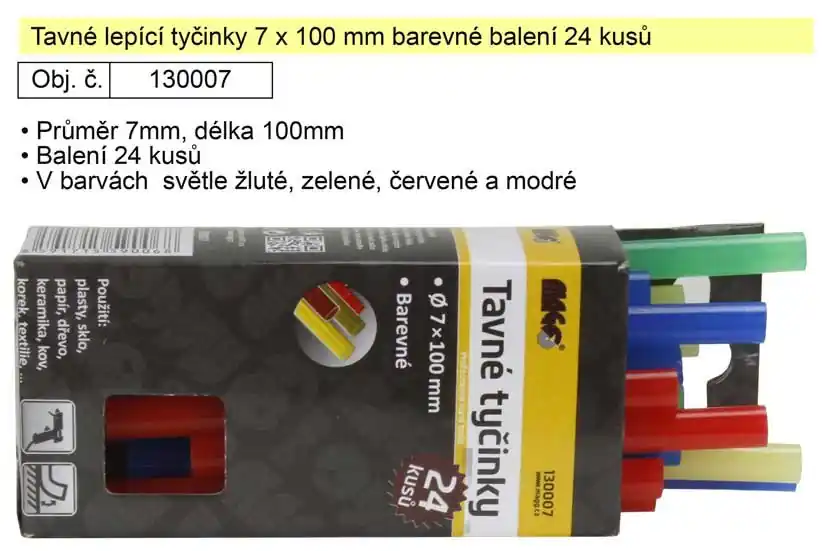 Tavné lepící tyčinky barevné 130007 rozměr 7x100mm balení 24 kusů - Akční cena
