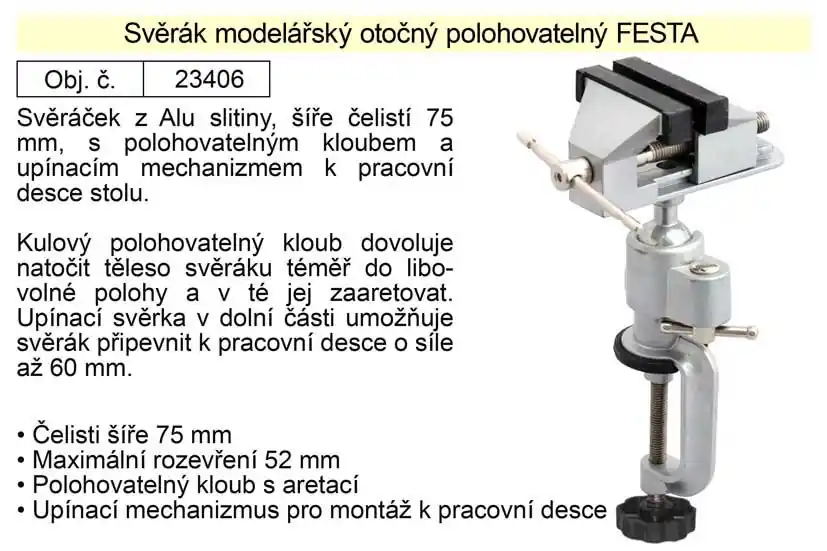 Svěrák modelářský otočný polohovatelný - Cena od výrobce