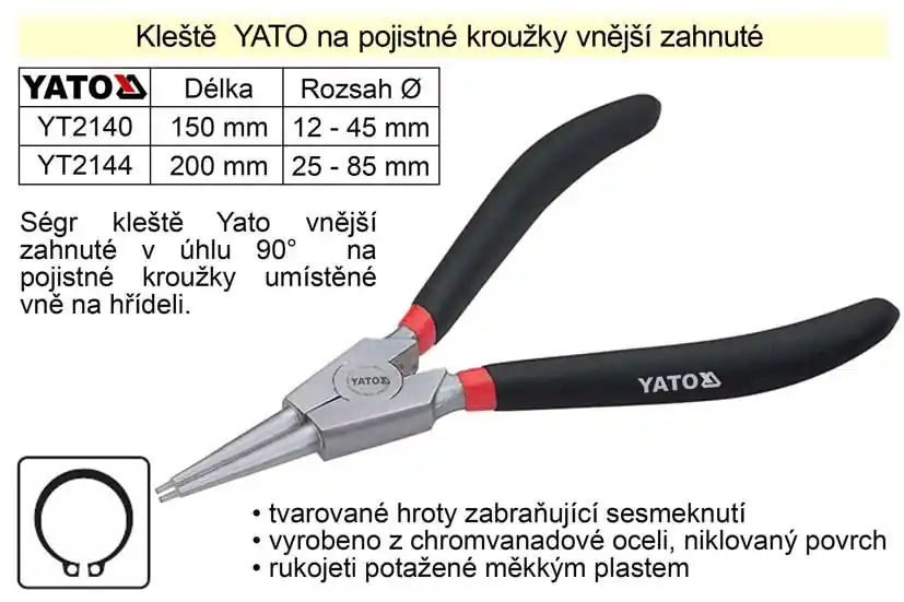 Zvýhodněná cena | Kleště YATO na pojistné kroužky 150 mm vnější přímé