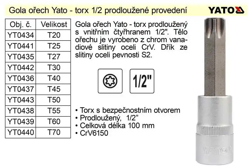 Gola ořech torx 1/2" prodloužený T25 | Poslední šance