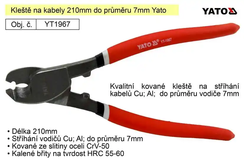 Rychlé doručení - Kleště na kabely 210mm do průměru 7mm Yato