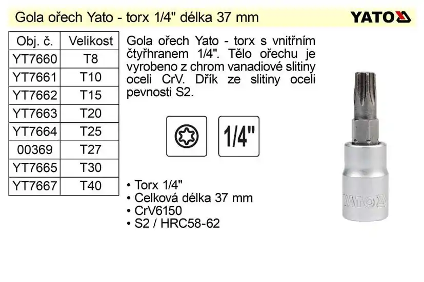 Jen tento týden - Gola ořech torx 1/4" T8