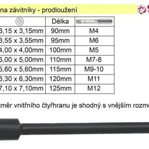 Populární | Nástavec pro závitník délka 125mm prodloužení 7,1mm ( např. M12 sadový)