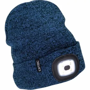EXTOL LIGHT čepice s čelovkou 4x45lm, USB nabíjení, modrá/černá, univerzální velikost - Velká sleva