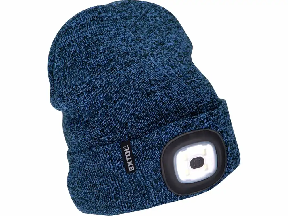 EXTOL LIGHT čepice s čelovkou 4x45lm, USB nabíjení, modrá/černá, univerzální velikost - Velká sleva