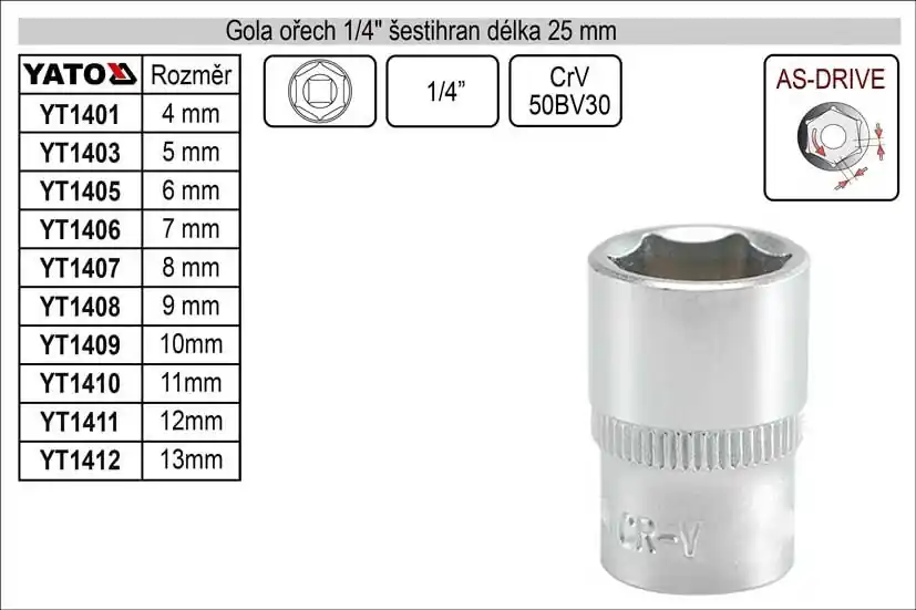 Gola ořech šestihran 1/4" 12mm - Speciální nabídka