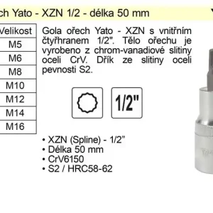 Doprodej - Gola ořech XZN M6 1/2" YT-7733