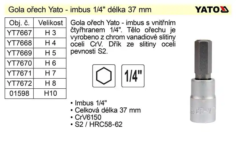 Objednat nyní - Gola ořech imbus 1/4" H5