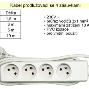 Prodlužovací kabel 4 zásuvky délka 10 m | Čerstvá novinka