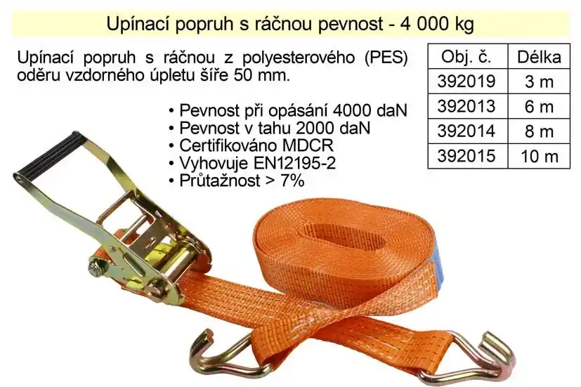 Objednat nyní | Popruh upínací pás s ráčnou 4t/6m/50mm