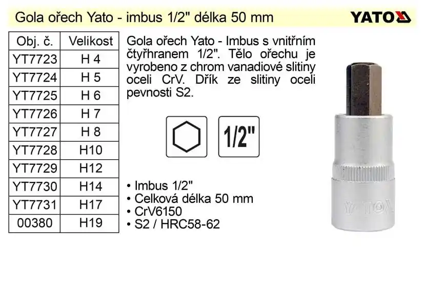 Gola ořech imbus 1/2" H6 - Neváhejte