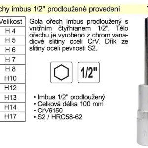 Blesková nabídka - Gola ořech imbus 1/2" prodloužený H6