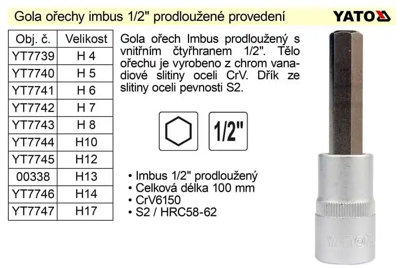 Blesková nabídka - Gola ořech imbus 1/2" prodloužený H6