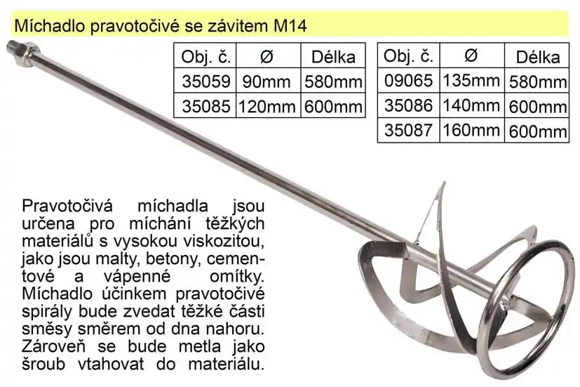 Míchadlo pravotočivé se závitem 120 x 600 mm - Objednejte dnes