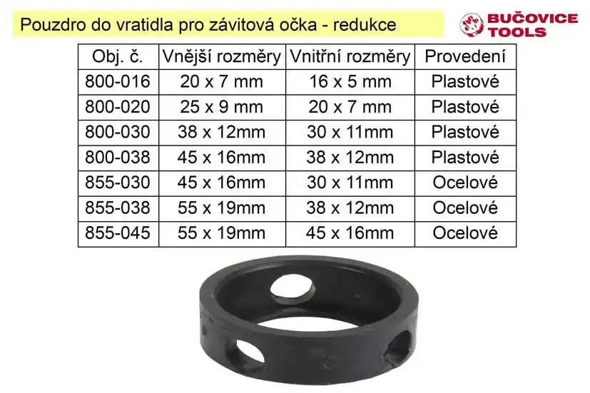 Vysoká kvalita - Pouzdro do vratidla pro závitová očka - redukce 20 / 16mm