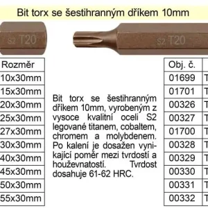 Bit torx T20 se šestihranným dříkem 10mm délka 30mm - Jen po omezenou dobu