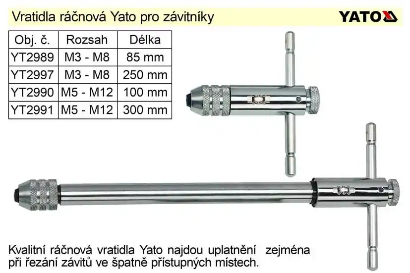 Vratidlo závitové ráčnové Yato délka 300mm pro závitníky M5 - M12 | Přímo z výroby