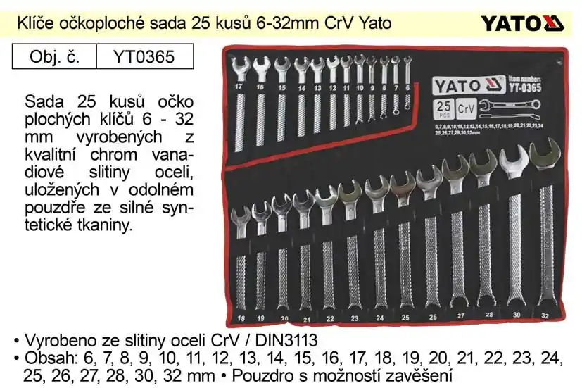 Klíče očkoploché sada 25 kusů 6-32mm CrV Yato - Zlevněno