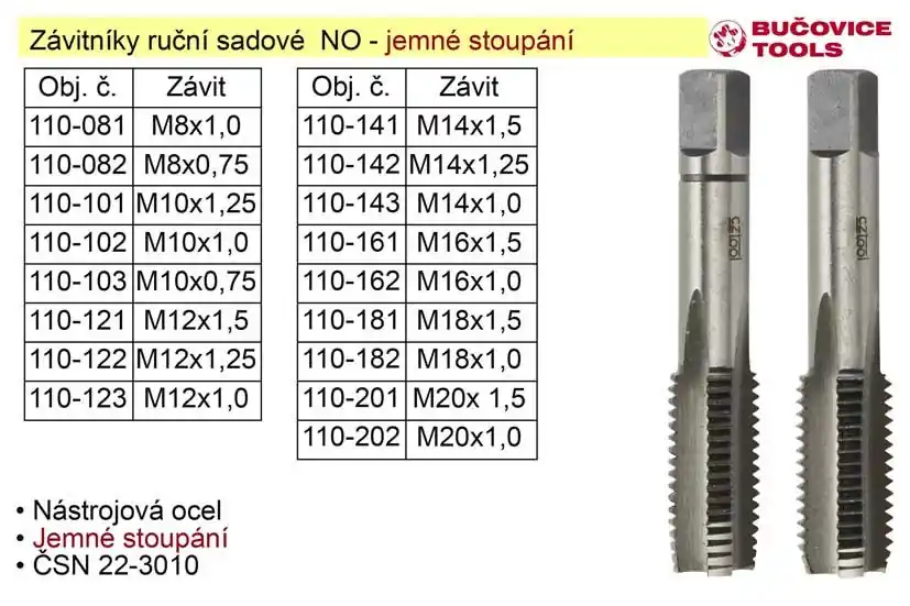 Výprodej | Závitníky ruční sadové M12x1,5 NO jemný závit
