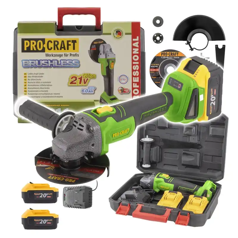 PROCRAFT PWA216 Aku úhlová bruska 125mm, bezuhlíková, 20V 2x4.0Ah - Žádaný produkt