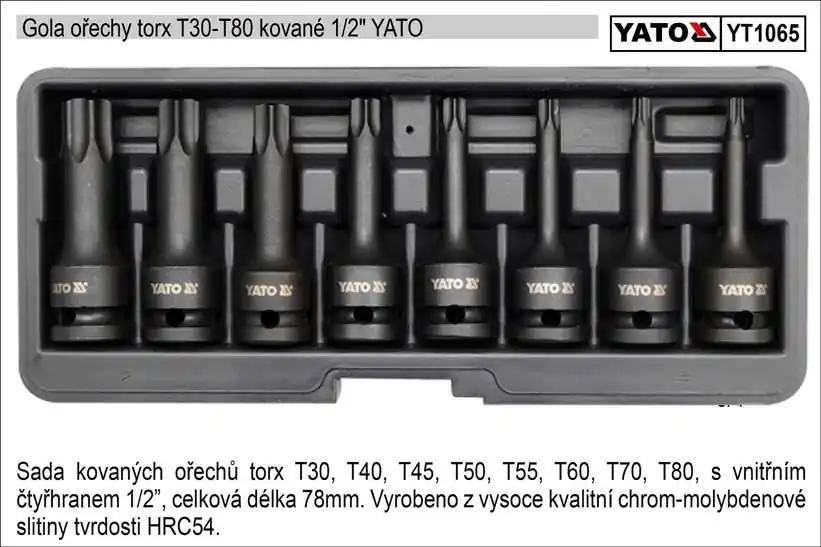 Výhodná nabídka - YATO Zástrčné hlavice TORX T30-T80 gola ořechy sada 8 kusů kované