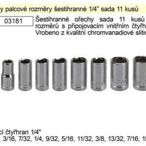 Gola ořechy palcové šestihranné 1/4" sada 11 kusů - Cenový hit