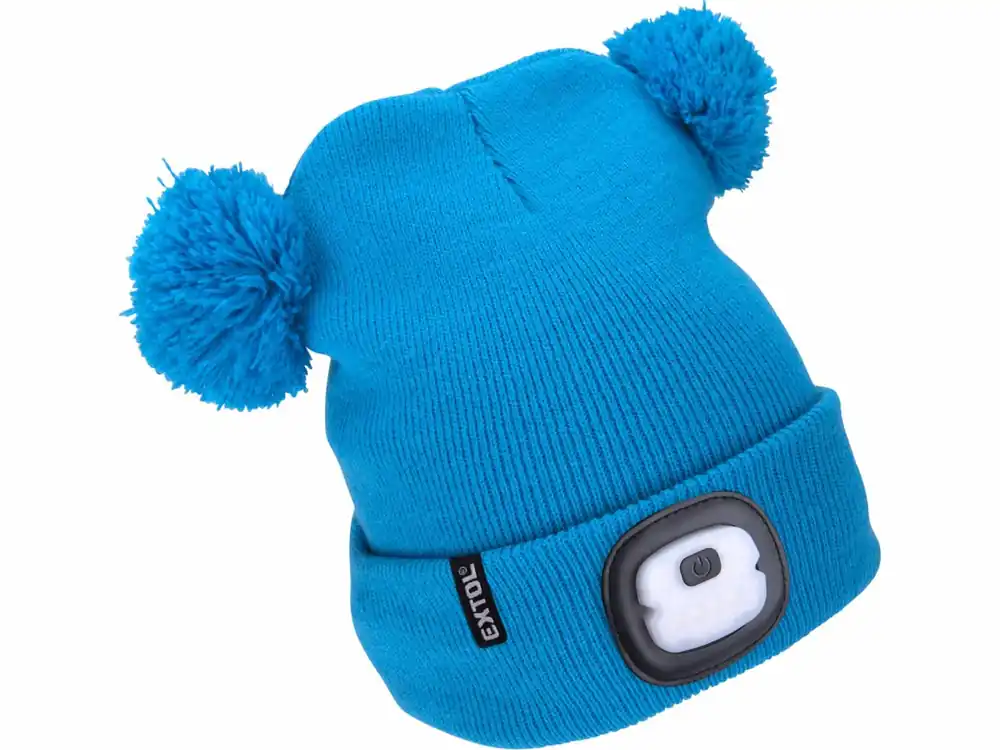 Top cena | EXTOL LIGHT čepice s čelovkou 4x25lm, USB nabíjení, modrá s bambulemi, dětská 43459