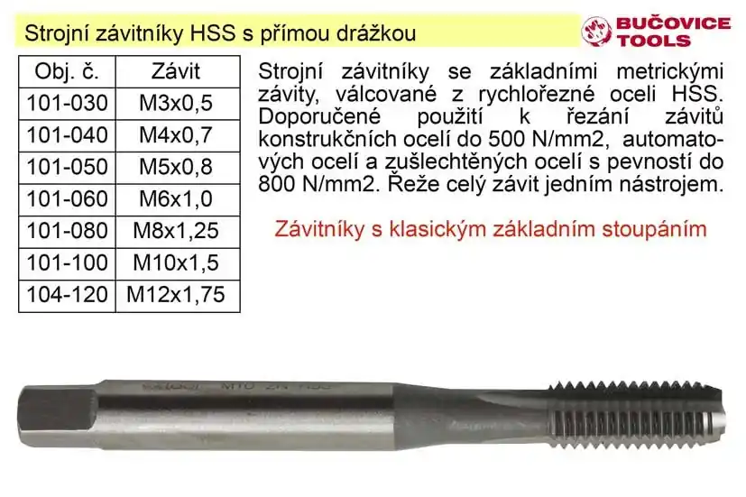 Strojní závitník M8x1 HSS přímá drážka jemný závit, DIN 374 | Akční cena
