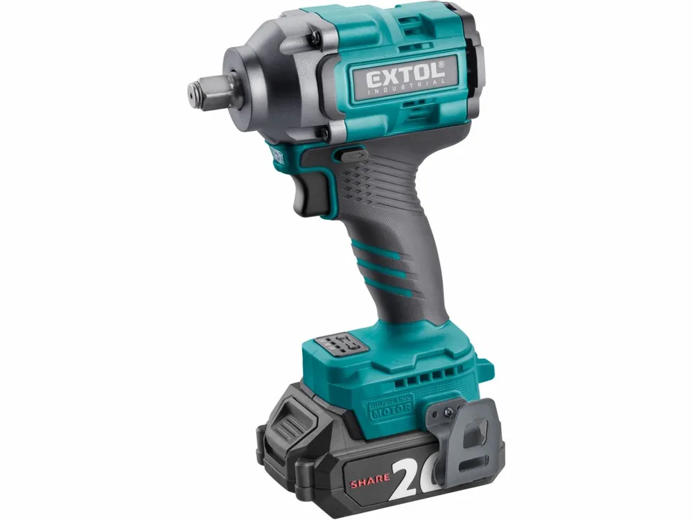 Oblíbený u zákazníků | EXTOL INDUSTRIAL utahovák rázový 1/2" aku SHARE20V, 500Nm, BRUSHLESS, 2Ah 8791814