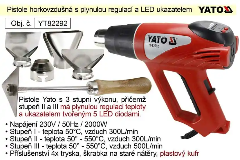 Zvýhodněná cena | Pistole horkovzdušná Yato YT82292 s plynulou regulací teploty