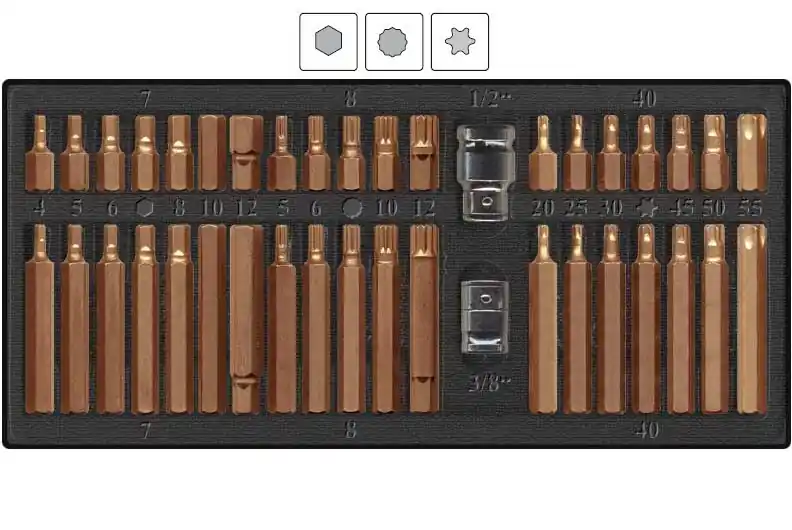 Objednejte dnes | Bity Imbus, XZN Spline (tisícihran), Torx, sada 40 dílů, pro ráčny 3/8" a 1/2", Yato