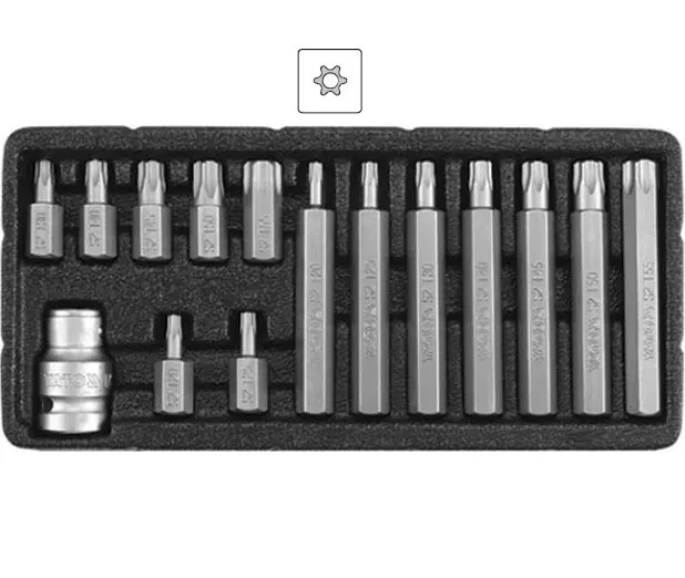 Bity Torx, vrtané, sada 15 dílů, pro ráčnu 1/2", Yato - Slevy