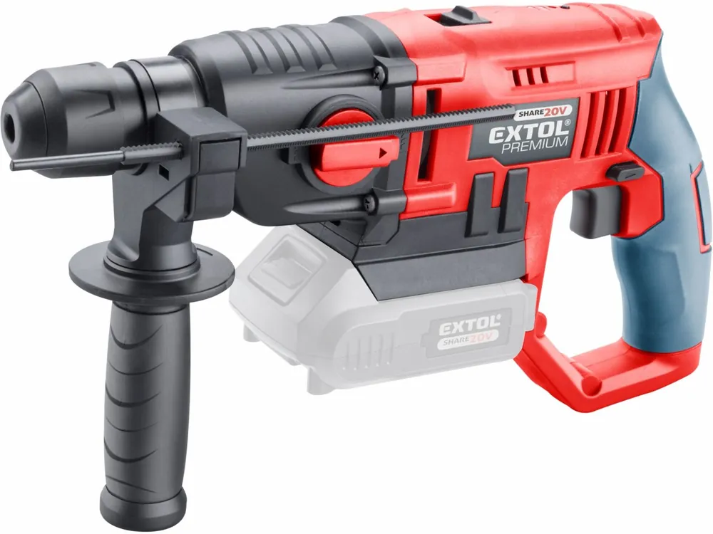 Špičková kvalita | EXTOL PREMIUM kladivo vrtací aku SHARE20V, SDS plus, 20V Li-ion, bez baterie a nabíječky