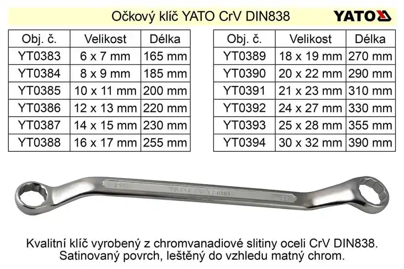Klíč očkový vyhnutý, CrV, 24x27mm, YATO | Omezené množství