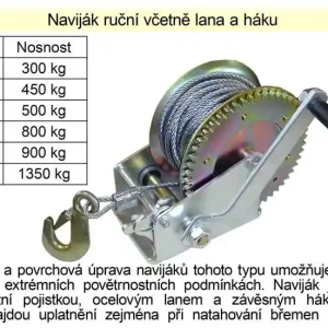 Velmi žádaný produkt | Naviják ruční včetně lana a háku, nosnost 450kg