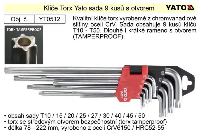 Klíče torx Yato zahnuté sada 9 kusů délka 90-200mm - Doporučujeme