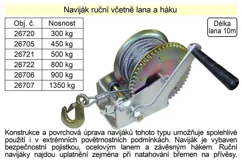 Velmi oblíbený produkt | Naviják ruční včetně lana a háku, nosnost 900kg