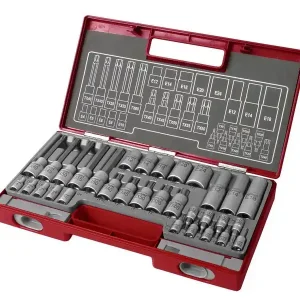 hlavice nástrčné a zástrčné TORX, sada 32ks, 61CrV5, FORTUM - Rychlé dodání