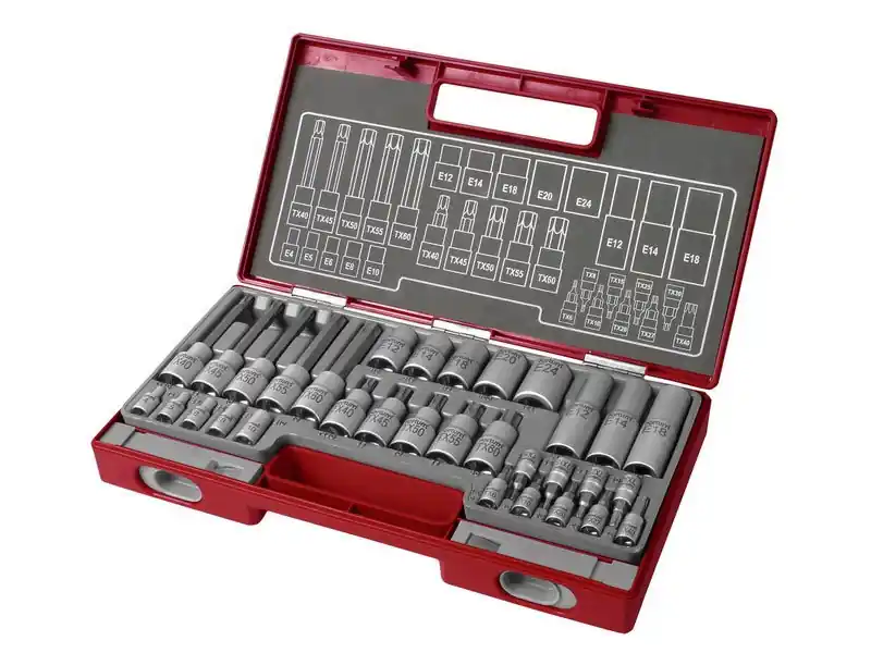 hlavice nástrčné a zástrčné TORX, sada 32ks, 61CrV5, FORTUM - Rychlé dodání