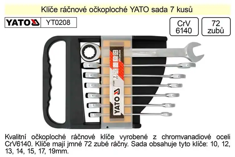 YATO Klíče ráčnové sada 7 kusů očkoploché 10-19mm | Nový produkt