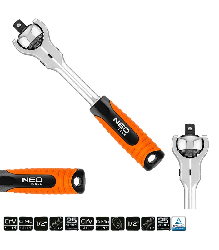 Nízká cena | NEO TOOLS Ráčna 3/8" přepínací otočná hlava 360° 72 zubů, 200mm